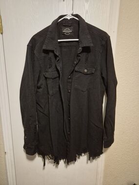 American Bazi Women Black Distressed Button-Up Jacket